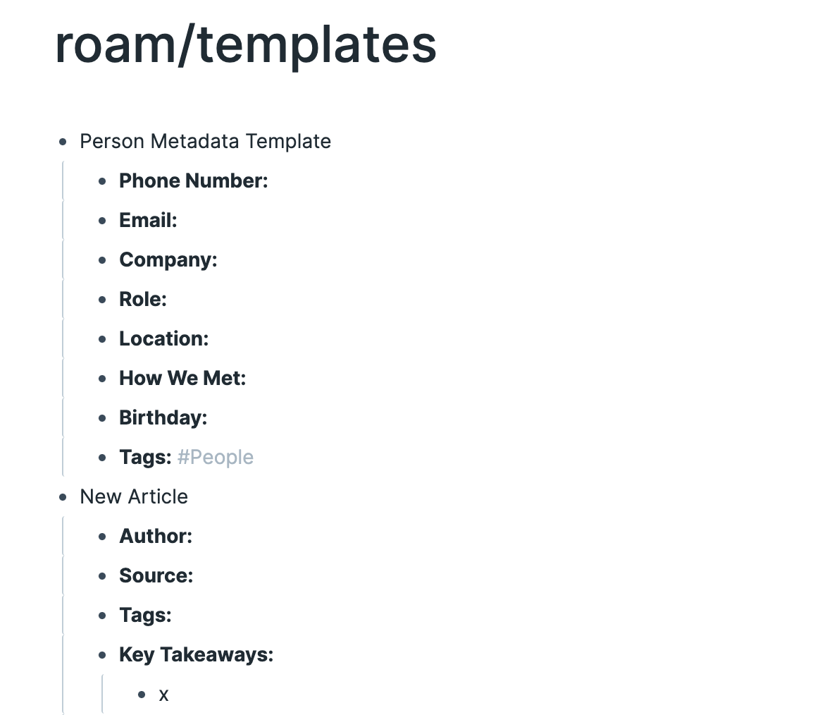 Screenshot demonstrating roam templates