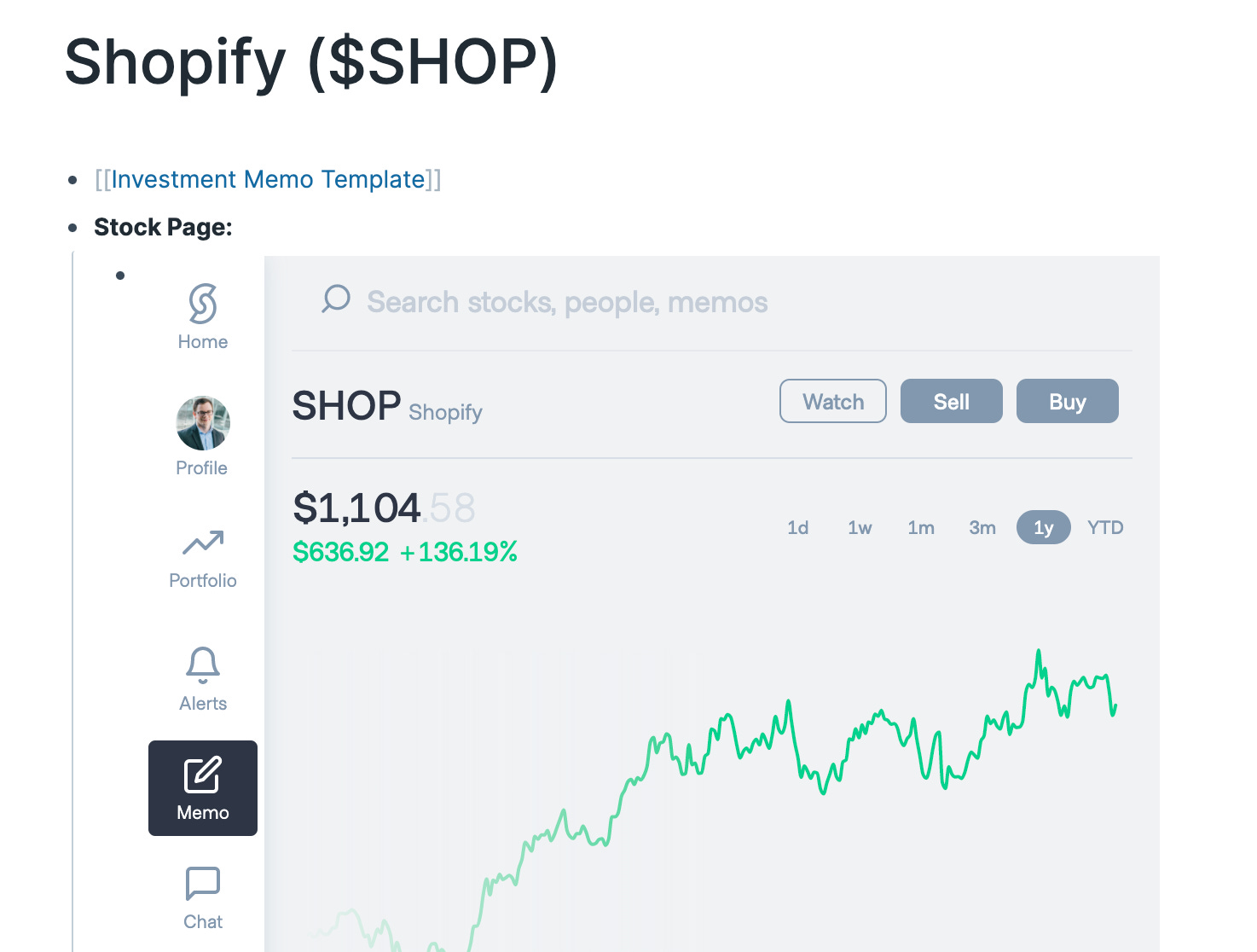 Screenshot demonstrating stock tracking