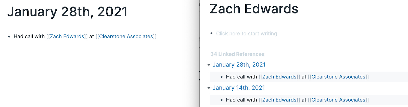 Screenshot demonstrating daily pages