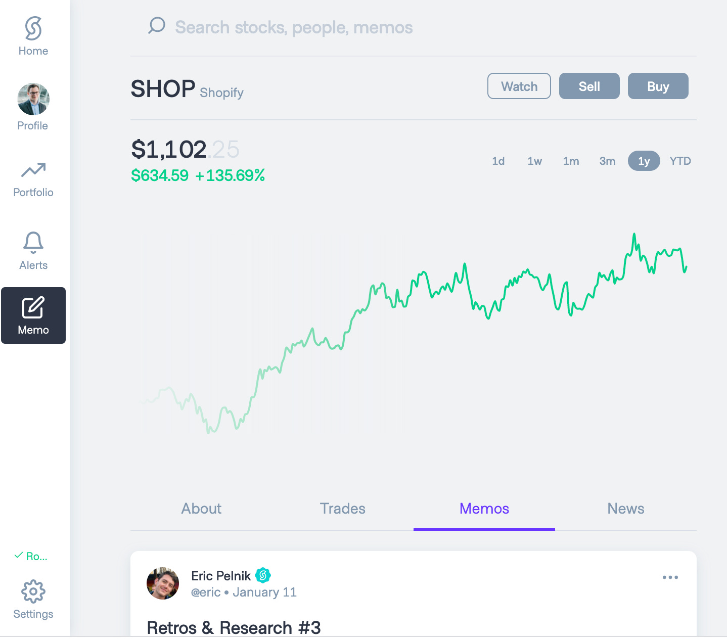 Tweet referenced in Stock Tracking section