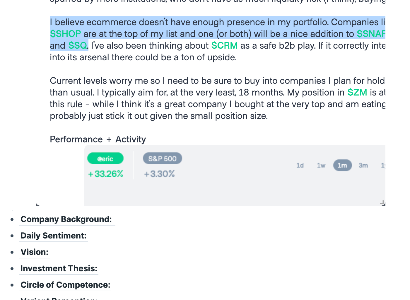 Screenshot demonstrating stock tracking